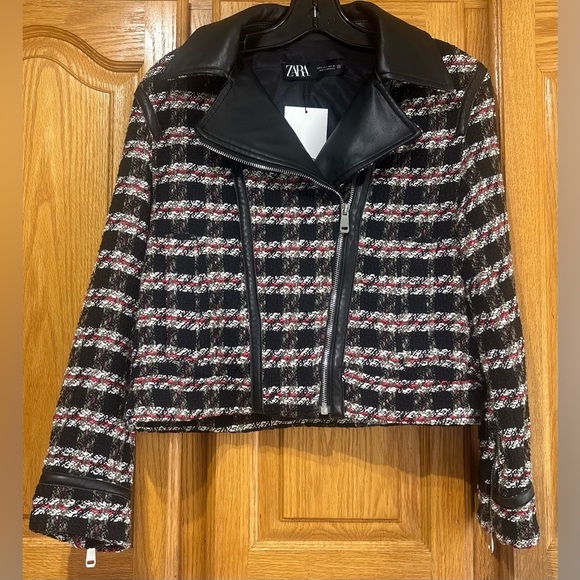 NWT Zara Women's Tweed Biker Style Blazer Jacket Small - Picture 1 of 10